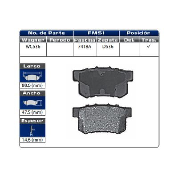 BALATA TRASERA ELEMENT 03-10 (7418A-D536)