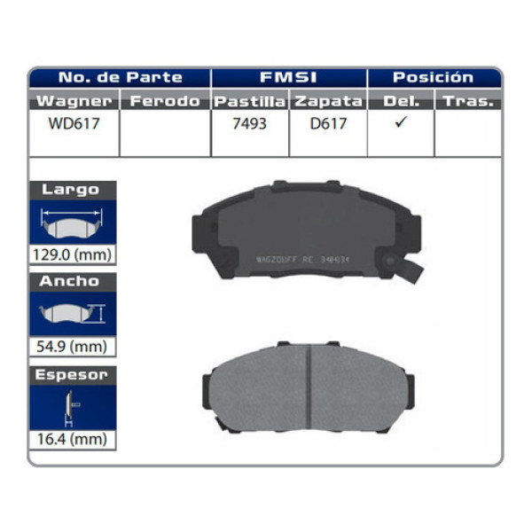 BALATA DELANTERA ACURA INT 01-94 (7493-D617)