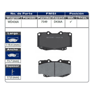 BALATA DELANTERA TOYOTA HYLUX 04-05 (7549-D436A) - WD436A