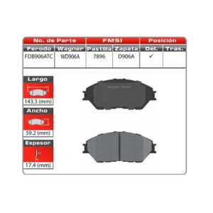 BALATA DELANTERA TOYOTA SIENNA 04 (7896-D906A) - WD906A