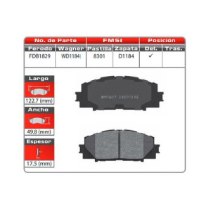 BALATA DELANTERA YARIS HATCHBACK 07 (8301-D1184) - WD1184