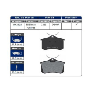 BALATA TRASERA JETTA 94-05 (7335-D340A) - WX340A